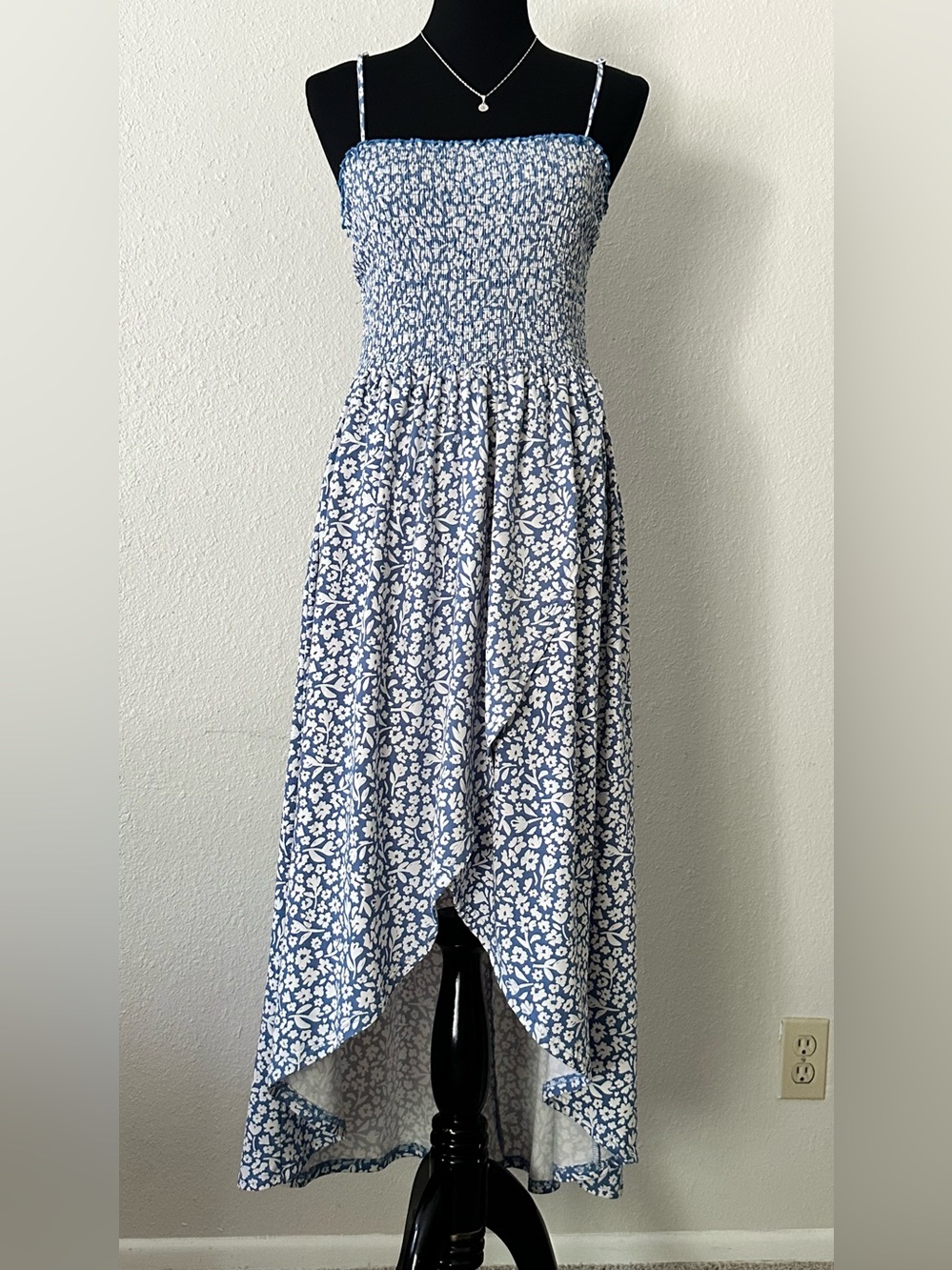 Streetwear Society Blue and White Floral High-Low Dress